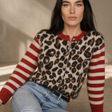 Chloe Leopard Striped Top — Red, banana_republic product shot