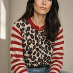 Chloe Leopard Striped Top — Red, banana_republic product shot