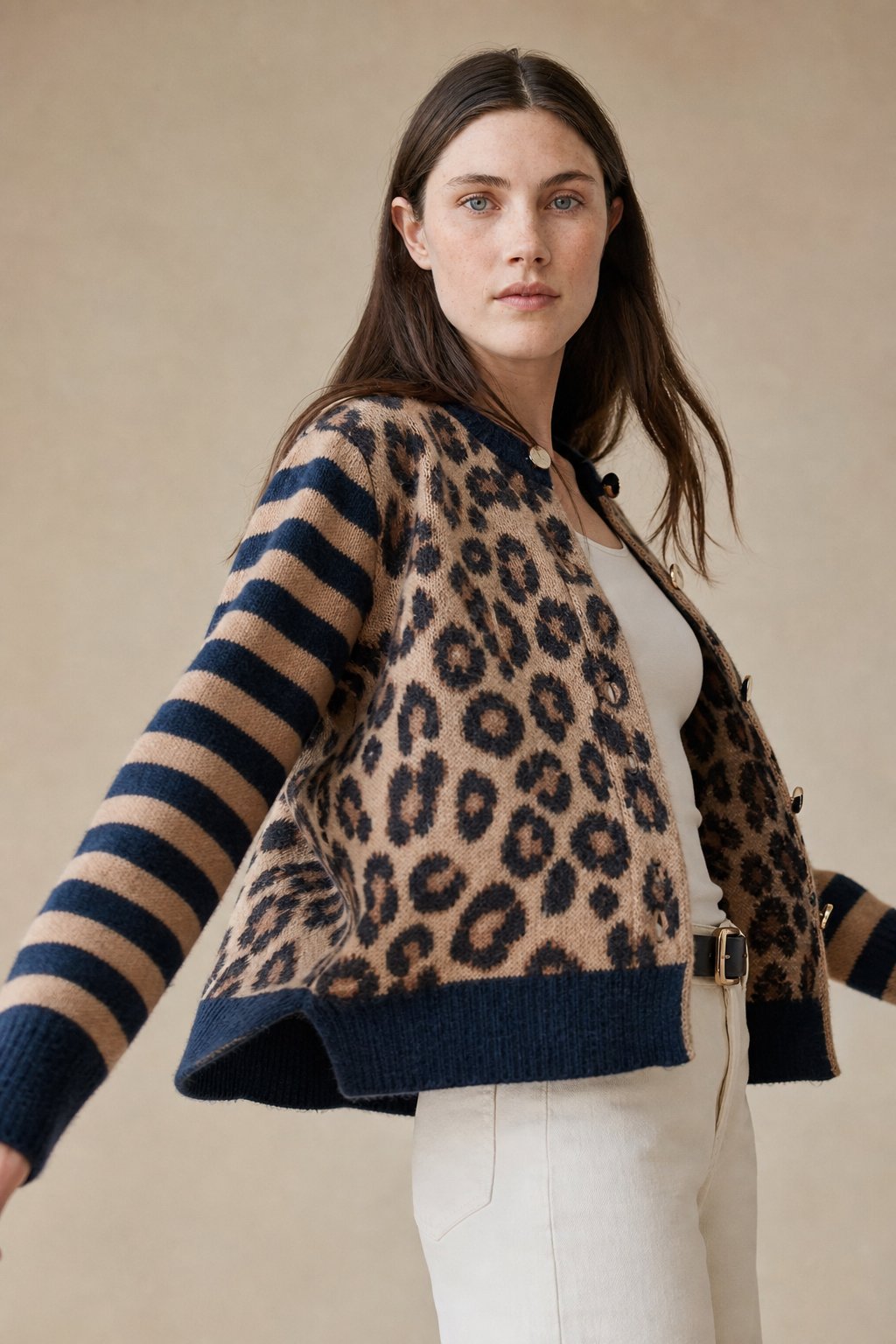 Chloe Leopard Striped Top — Blue, banana_republic product shot