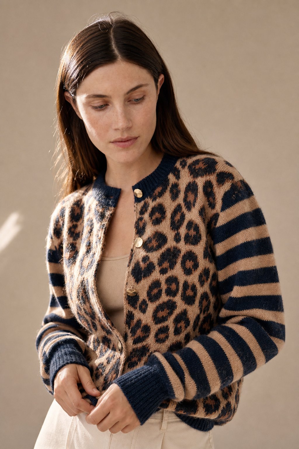 Chloe Leopard Striped Top — Blue, banana_republic product shot