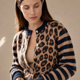 Chloe Leopard Striped Top — Blue, banana_republic product shot
