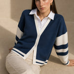 Christina Cotton Cardigan — Navy, studio product shot