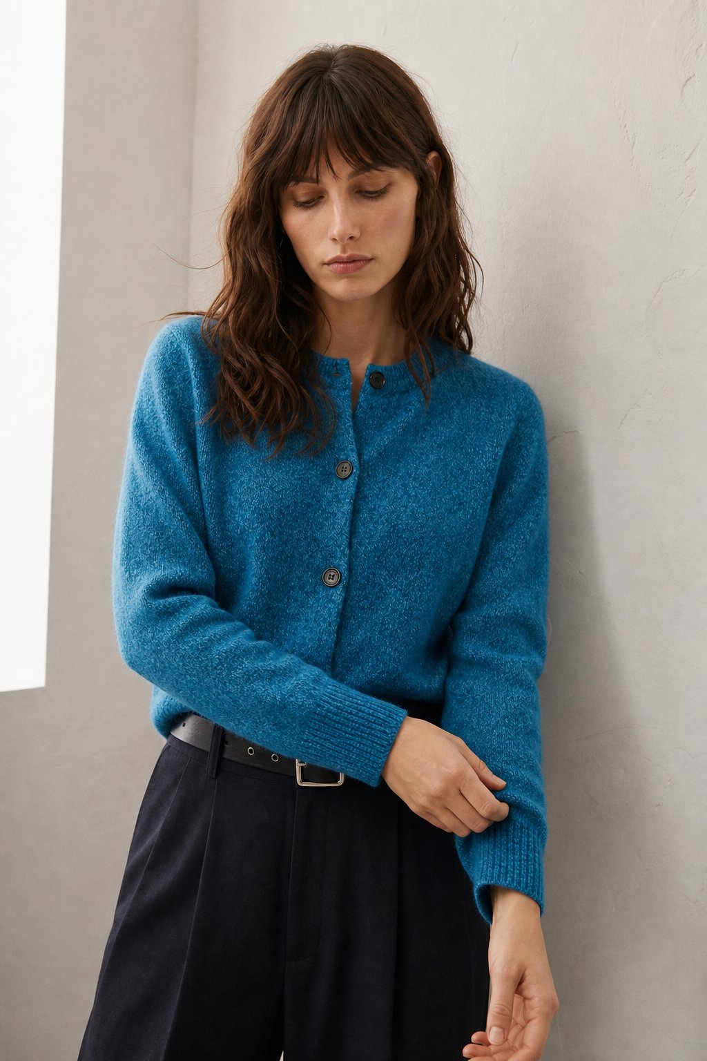 Chunky-Knit Alpaca-Blend cardigan — Blue, banana_republic product shot