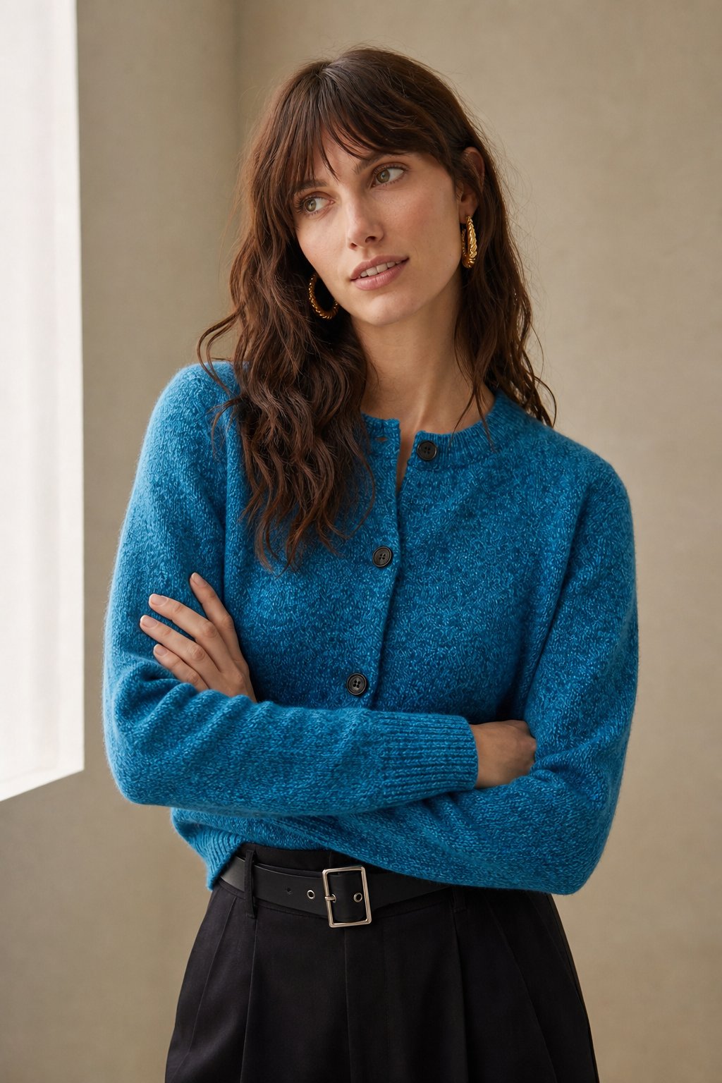 Chunky-Knit Alpaca-Blend cardigan — Blue, banana_republic product shot