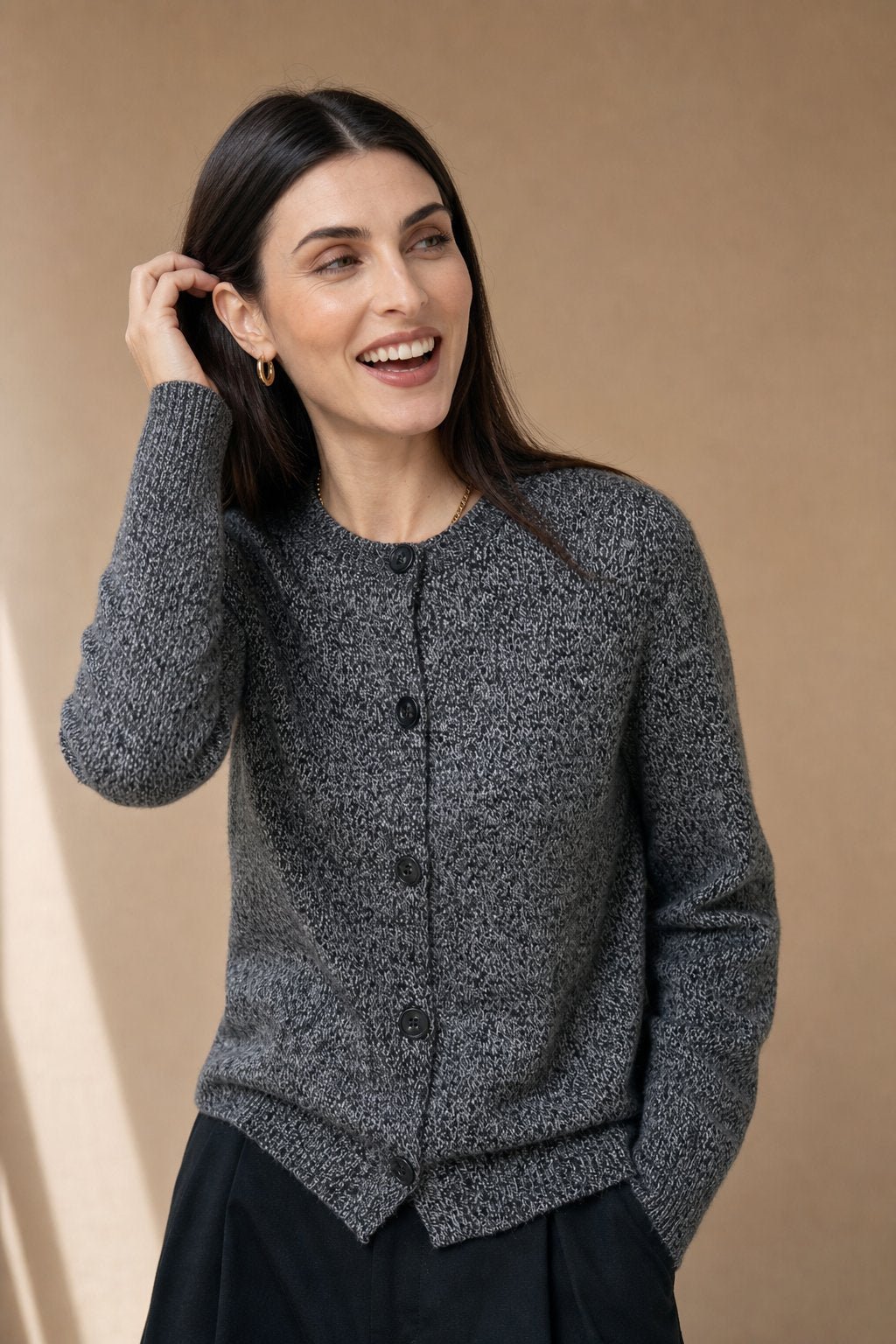 Chunky-Knit Alpaca-Blend cardigan — Gray, banana_republic product shot