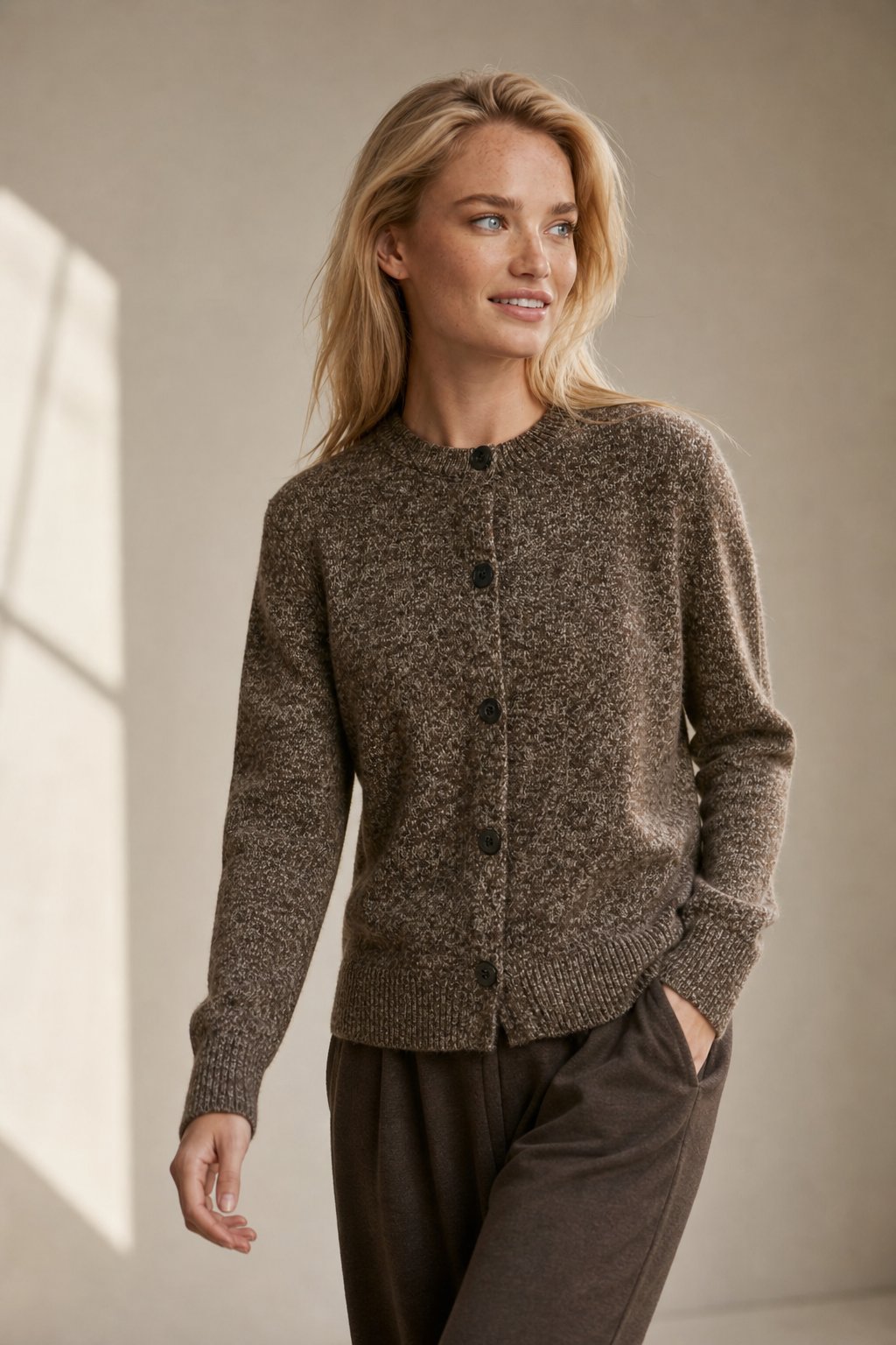 Chunky-Knit Alpaca-Blend cardigan — Brown, banana_republic product shot