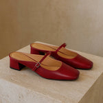 Comporta Italian leather Buckle Mule — Red, shoe_pedestal product shot
