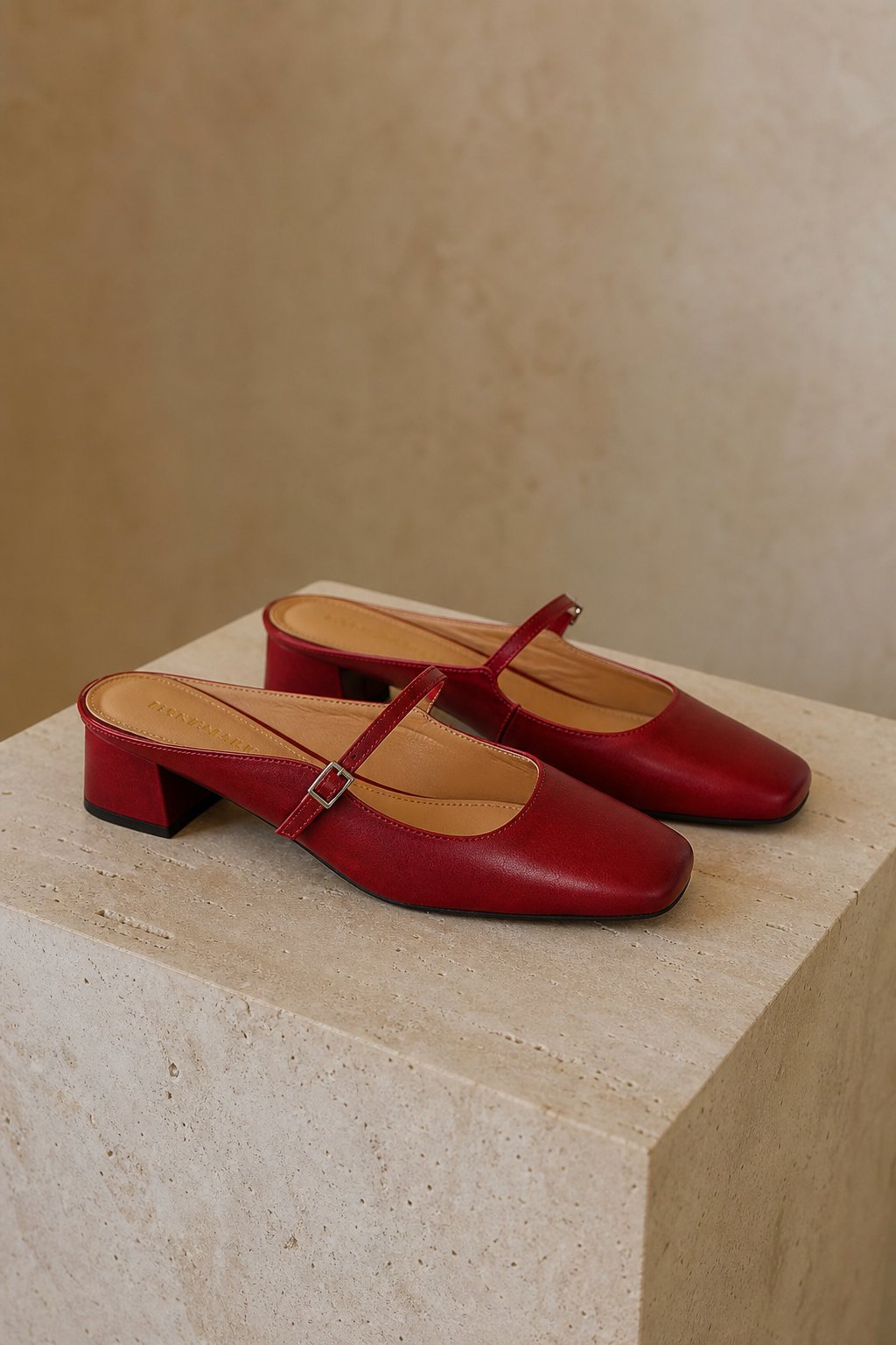 Comporta Italian leather Buckle Mule — Red, shoe_pedestal product shot