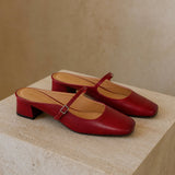 Comporta Italian leather Buckle Mule — Red, shoe_pedestal product shot