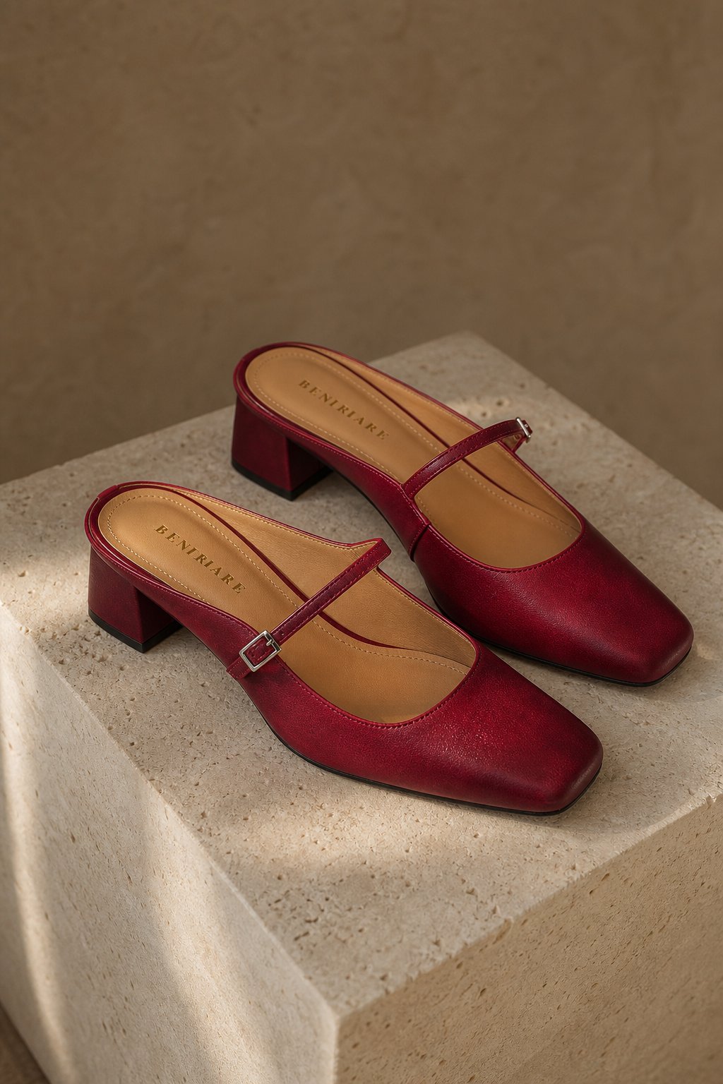 Comporta Italian leather Buckle Mule — Red, shoe_pedestal product shot