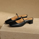 Comporta Italian leather Buckle Mule — Black, shoe_pedestal product shot