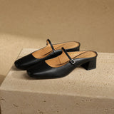 Comporta Italian leather Buckle Mule — Black, shoe_pedestal product shot