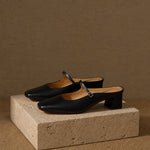 Comporta Italian leather Buckle Mule — Black, shoe_pedestal product shot
