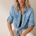 Cool Summer Denim Crop-Top — Sky, banana_republic product shot