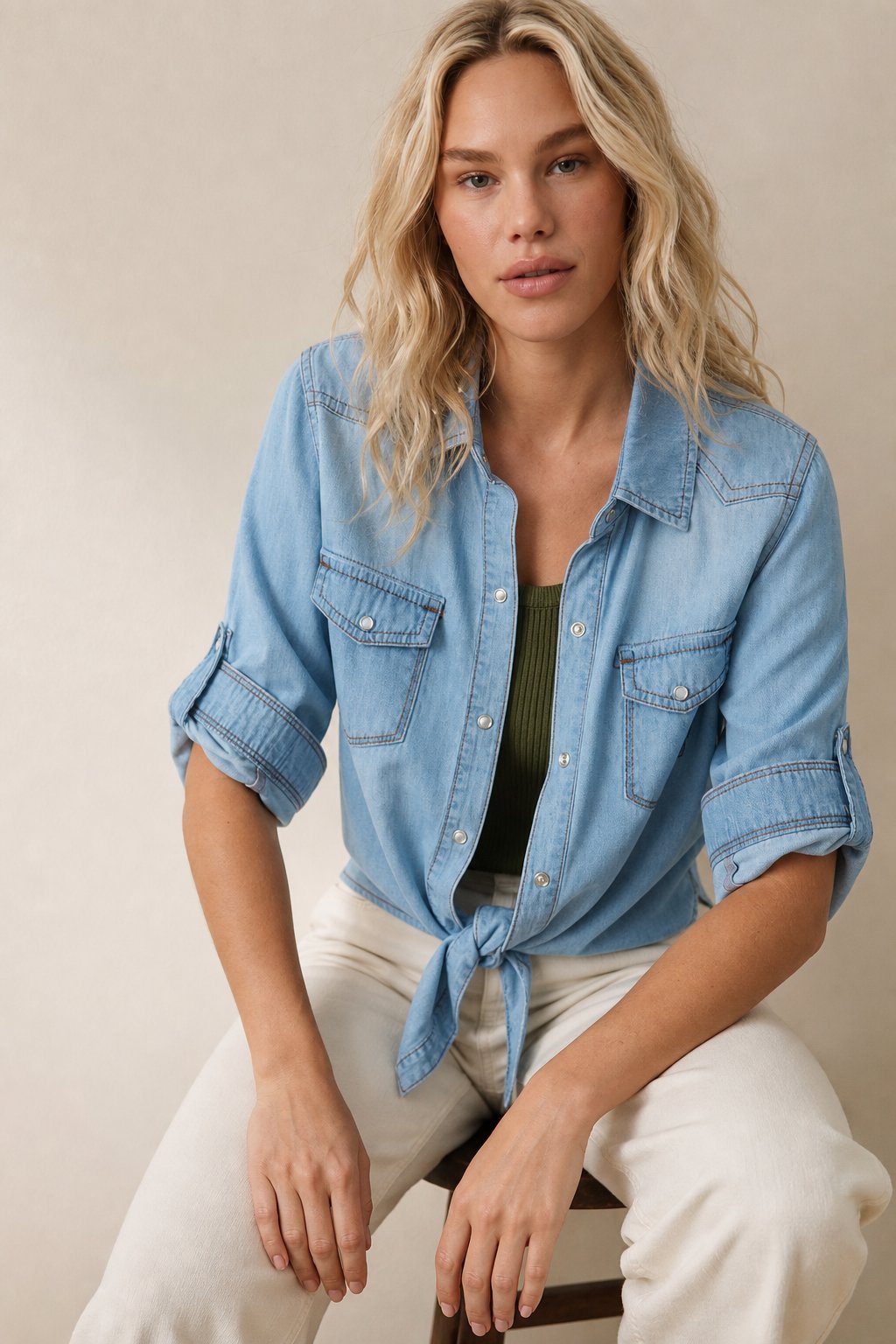 Cool Summer Denim Crop-Top — Sky, banana_republic product shot
