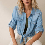 Cool Summer Denim Crop-Top — Sky, banana_republic product shot