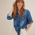 Cool Summer Denim Crop-Top — Blue, banana_republic product shot