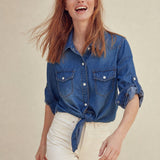 Cool Summer Denim Crop-Top — Blue, banana_republic product shot