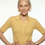 Amy Ribbed Knit Polo Blouse