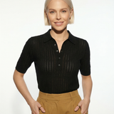 Amy Ribbed Knit Polo Blouse