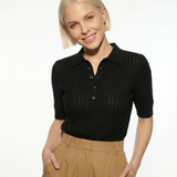 Amy Ribbed Knit Polo Blouse