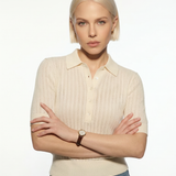 Amy Ribbed Knit Polo Blouse