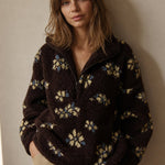 Dahlia Fleece Half-Zip Pullover — Brown, studio product shot