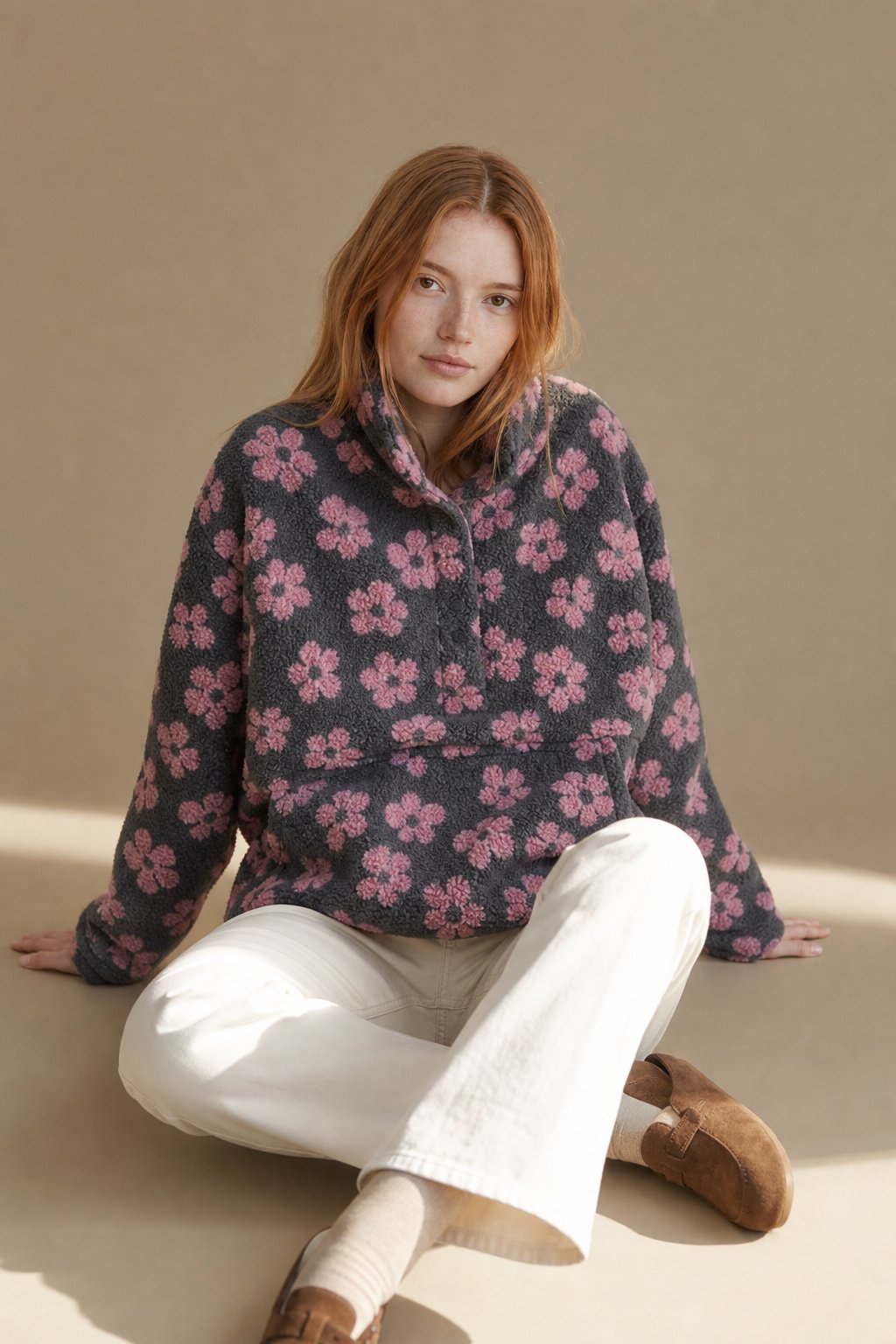 Dahlia Fleece Half-Zip Pullover — Pink, studio product shot