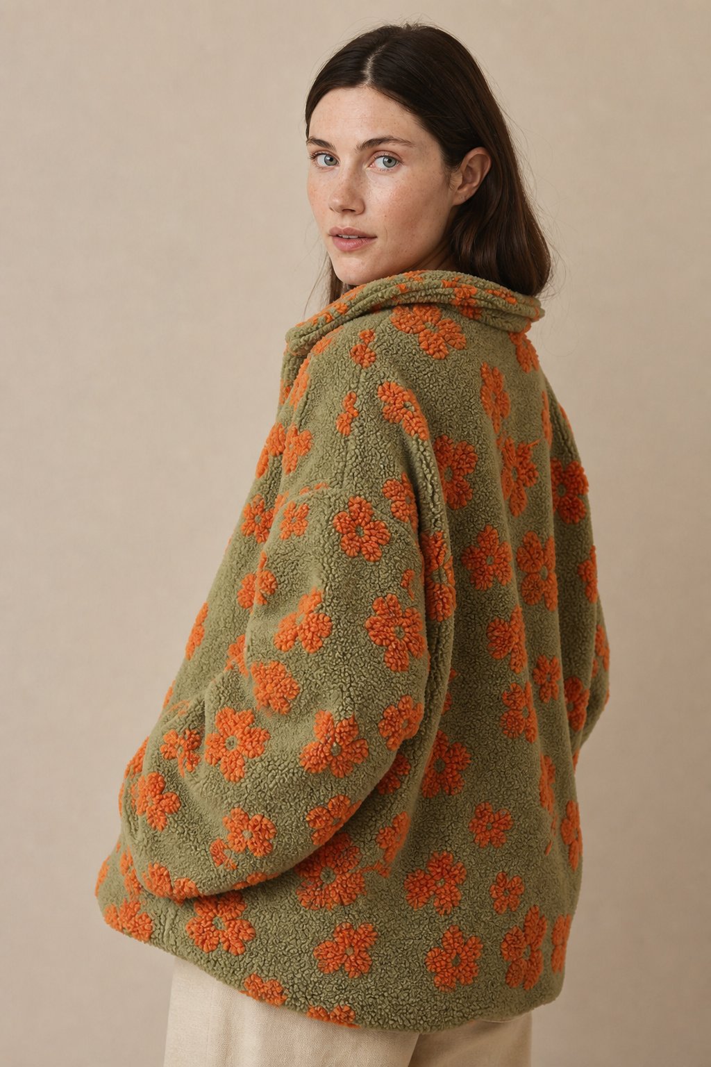Dahlia Fleece Half-Zip Pullover — Orange, studio product shot