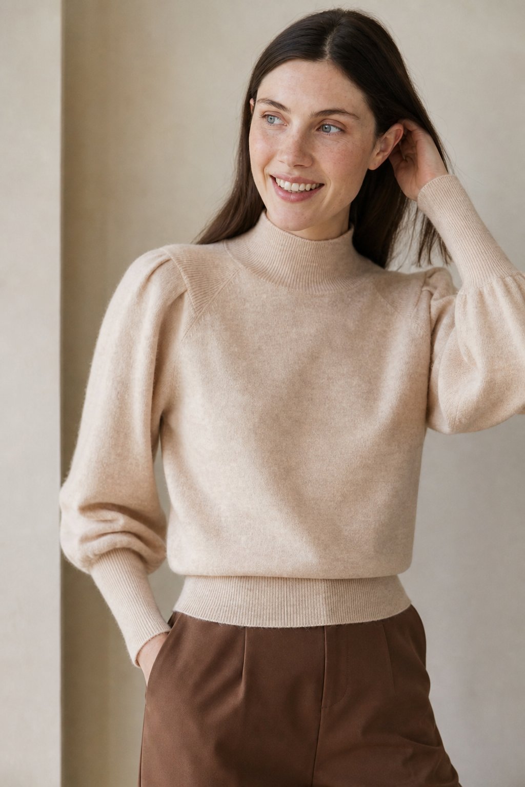 Diana Merino Pullover — Beige, studio product shot