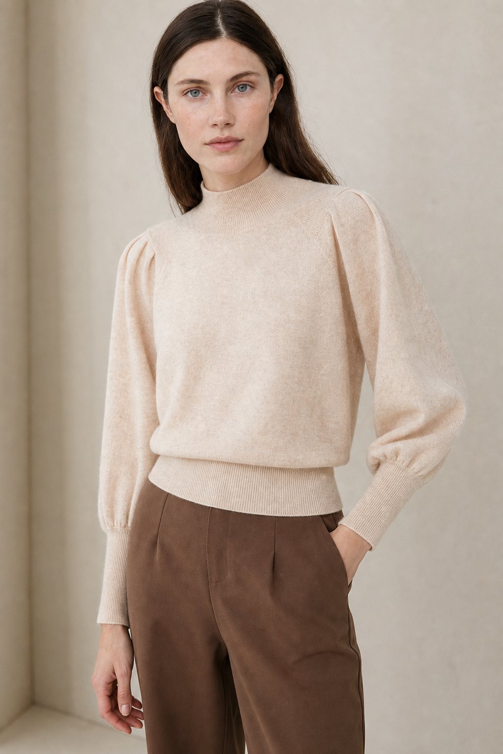 Diana Merino Pullover — Beige, studio product shot