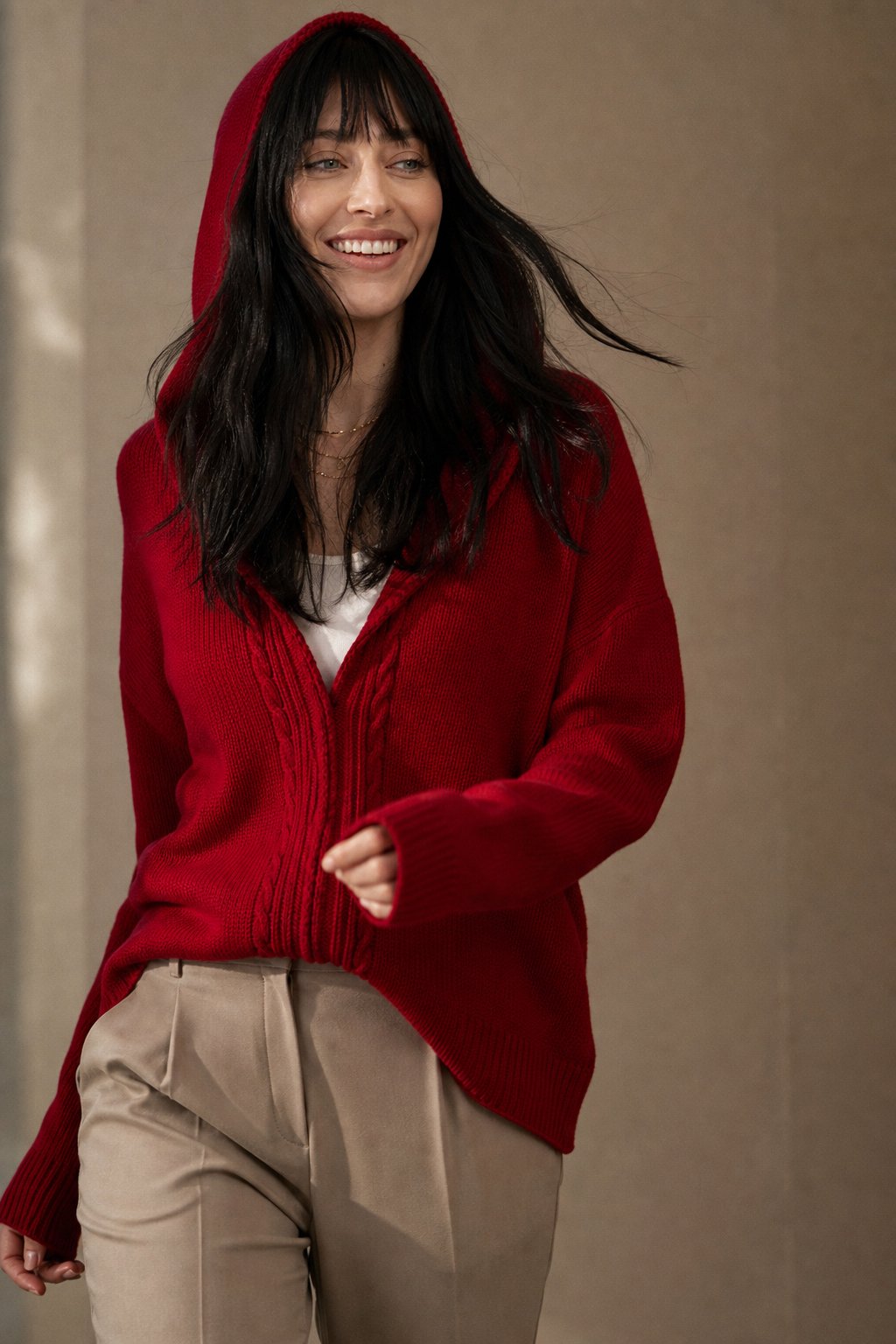 Elinsborg Cashmere Hooded Cardigan — Burgundy, studio product shot