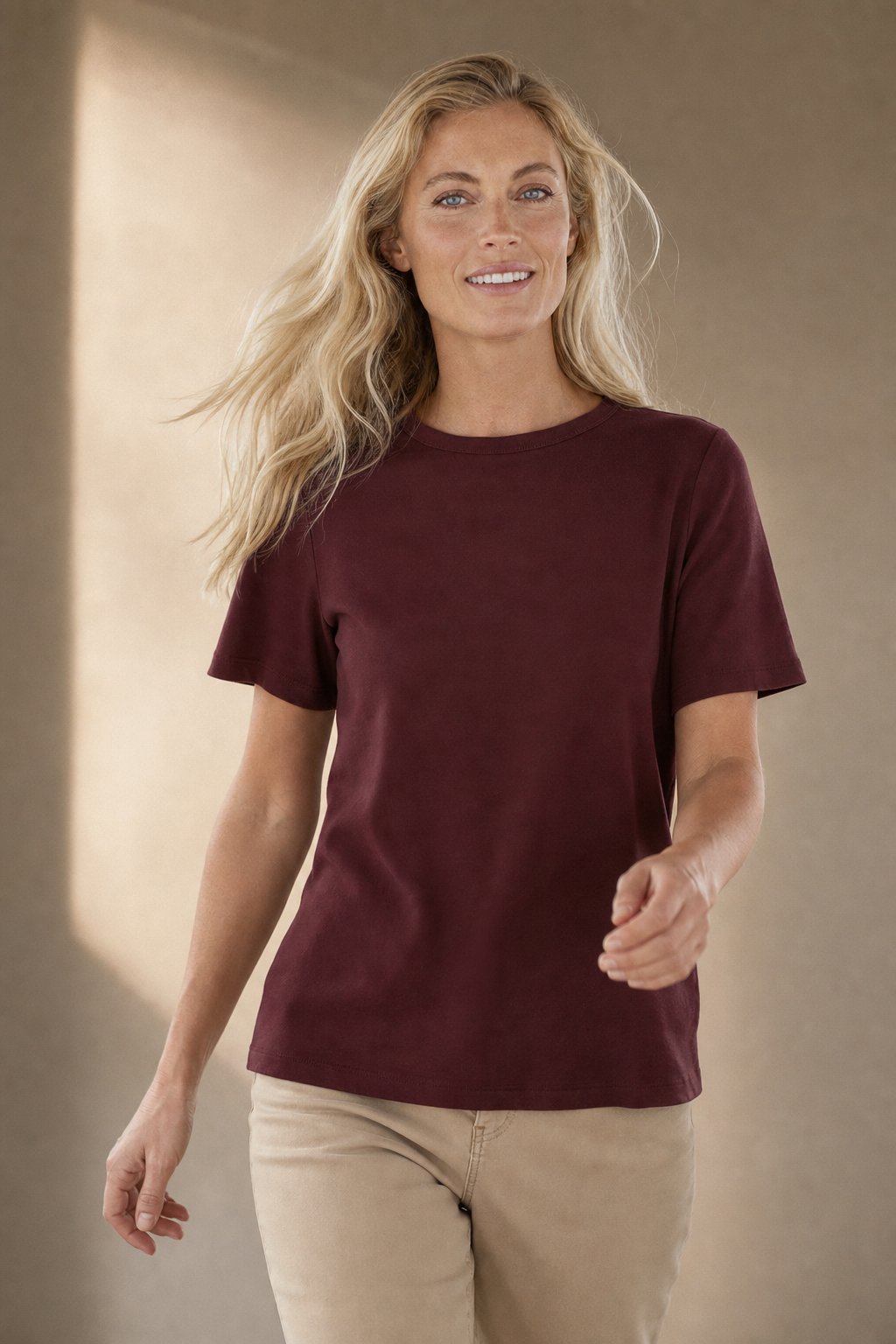 Elise Everyday 100% Cotton Tee — Maroon, banana_republic product shot