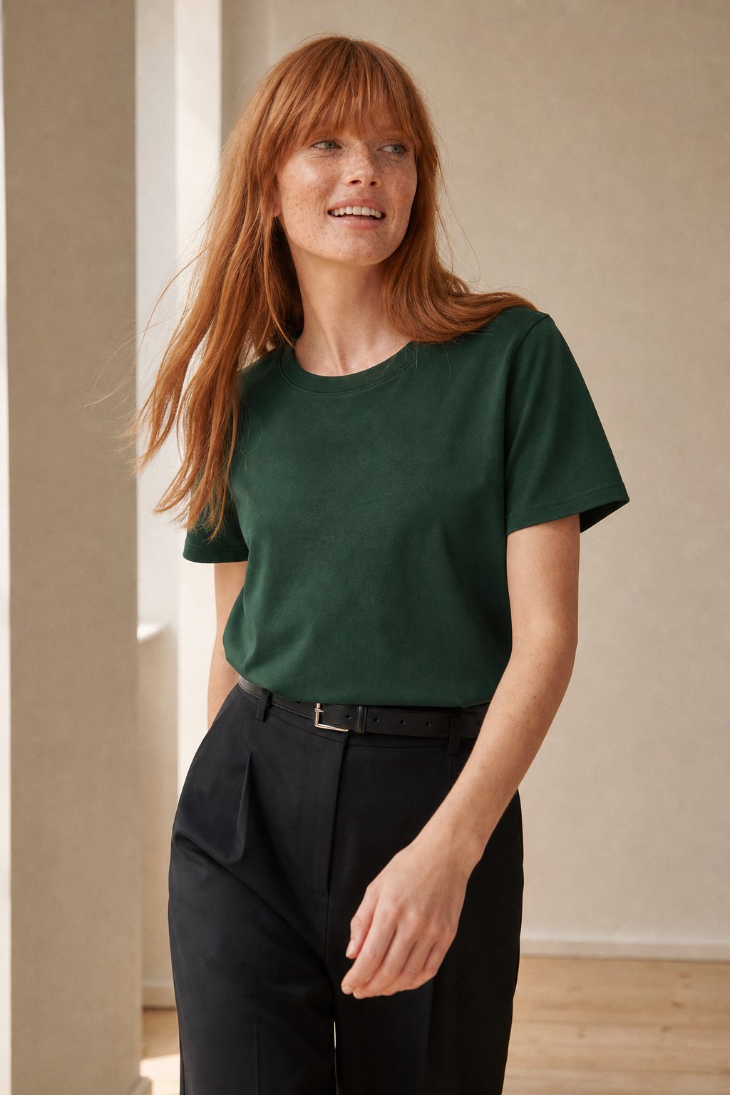 Elise Everyday 100% Cotton Tee — Dark Green, banana_republic product shot