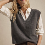 Elise Ribbed Cashmere Vest — Gray, banana_republic product shot