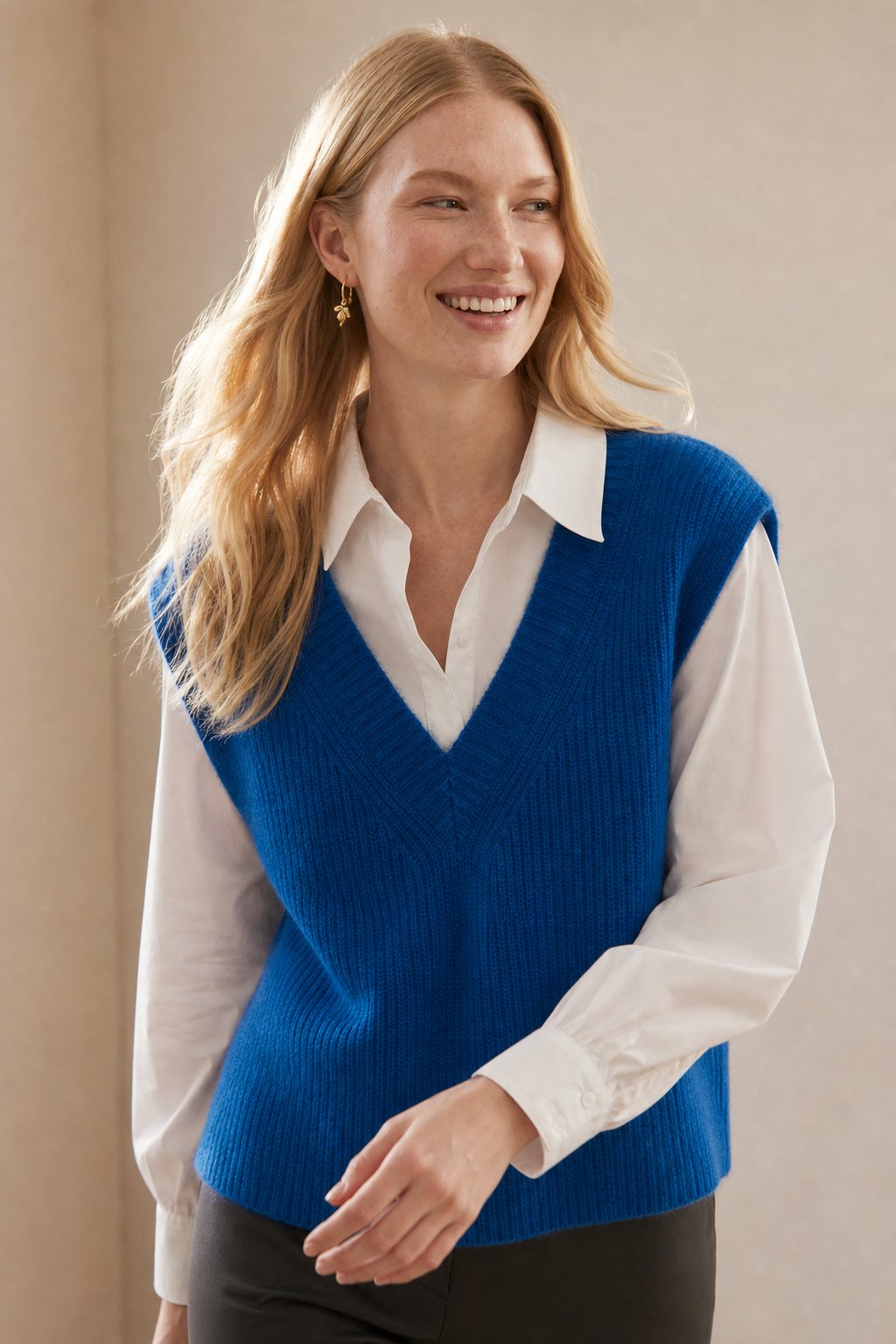 Elise Ribbed Cashmere Vest — Blue, banana_republic product shot