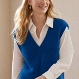 Elise Ribbed Cashmere Vest — Blue, banana_republic product shot