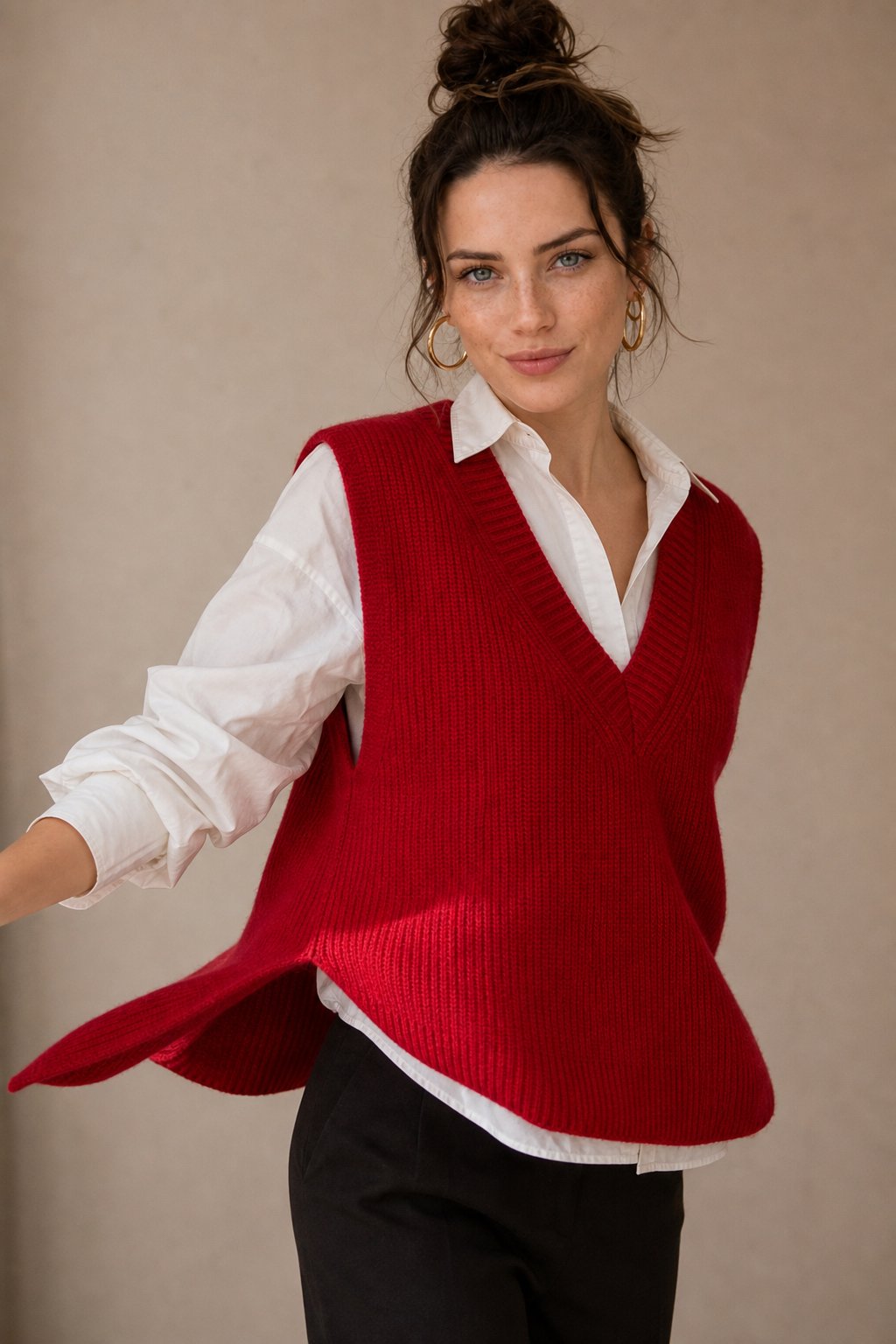 Elise Ribbed Cashmere Vest — Red, banana_republic product shot