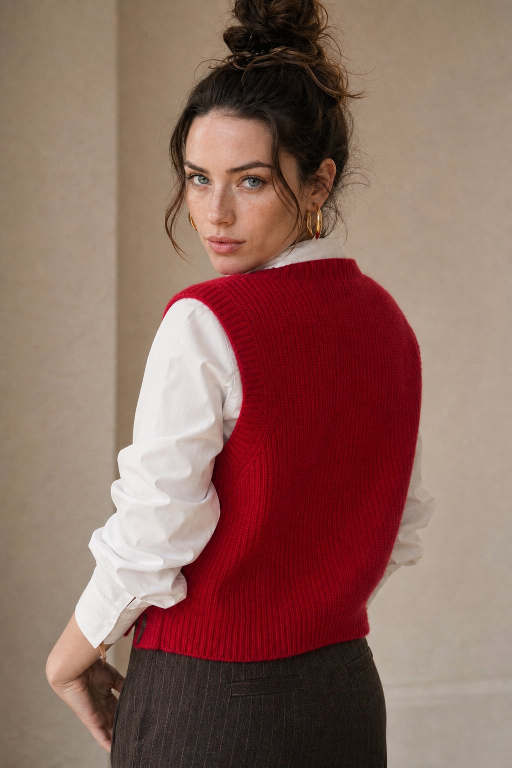 Elise Ribbed Cashmere Vest — Red, banana_republic product shot