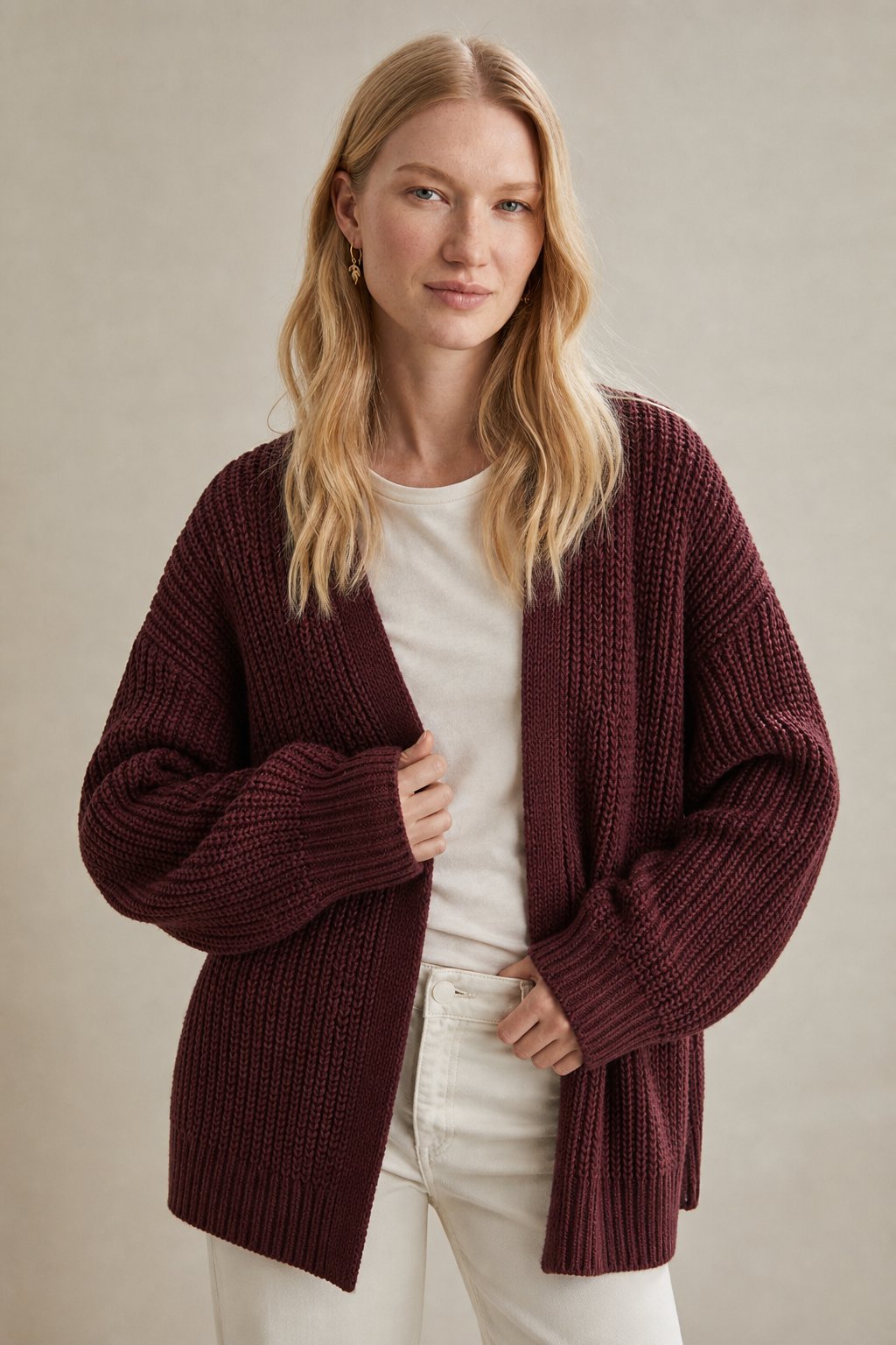 Elowen Soft Knit Cardi — Burgundy, banana_republic product shot