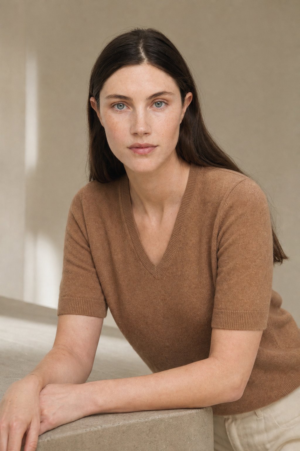 Elysian V-Neck Knit Top — Khaki, banana_republic product shot