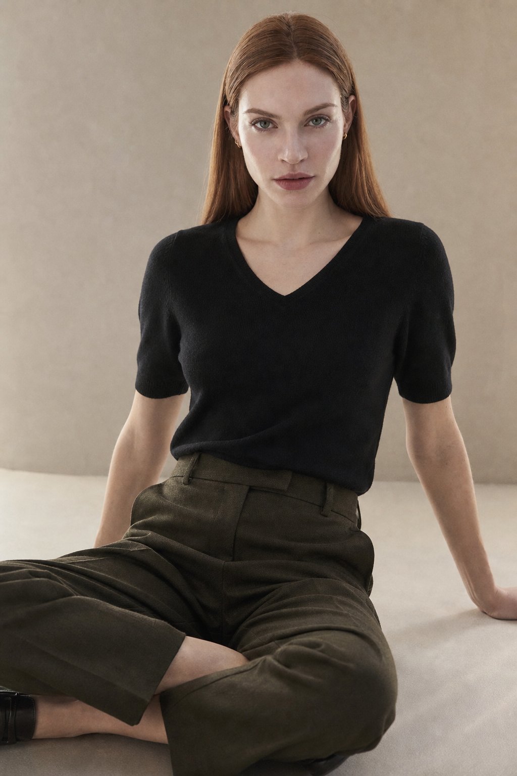 Elysian V-Neck Knit Top — Black, banana_republic product shot