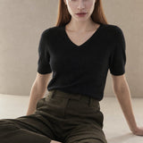 Elysian V-Neck Knit Top — Black, banana_republic product shot