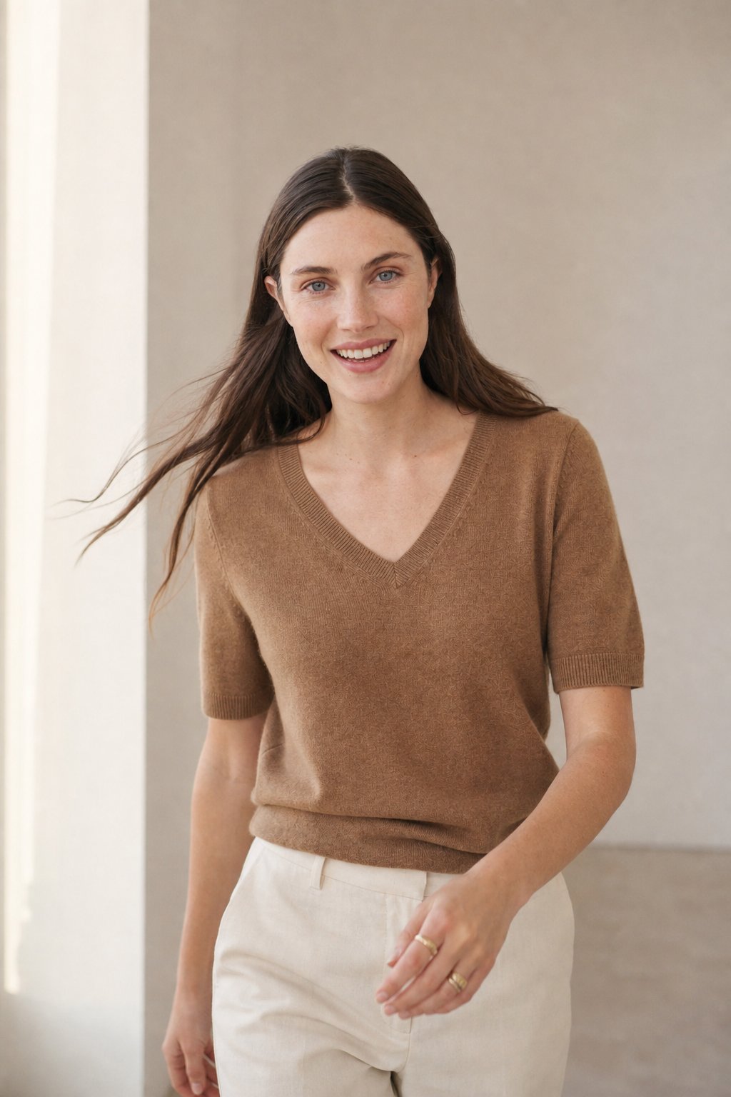 Elysian V-Neck Knit Top — Khaki, banana_republic product shot