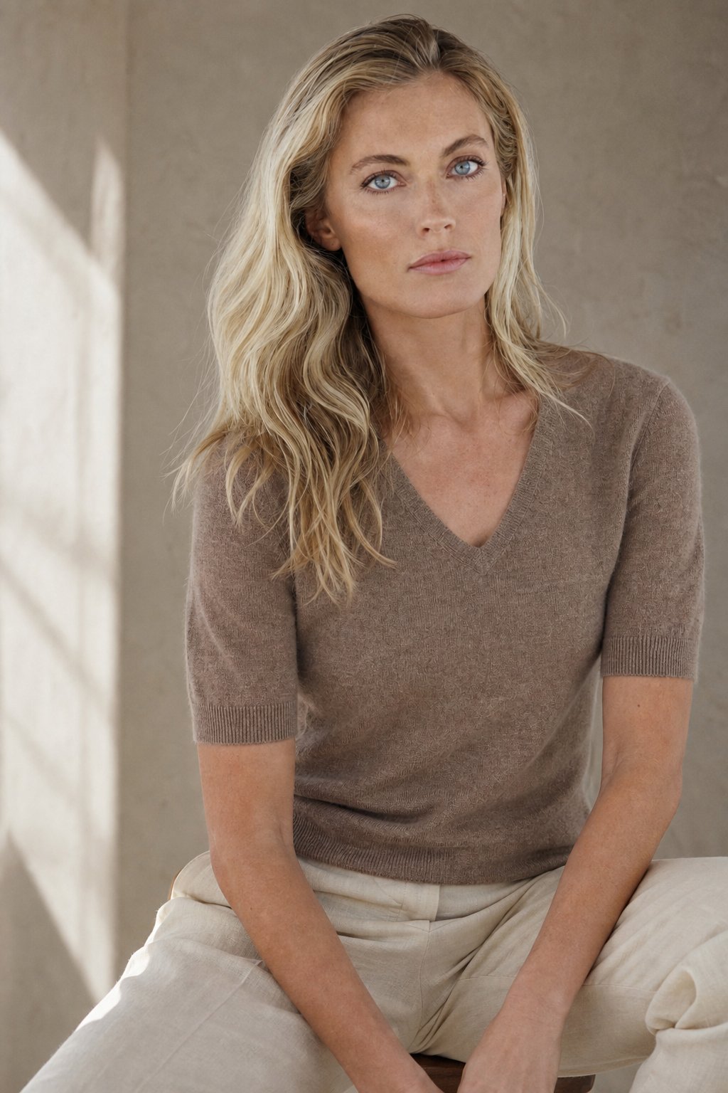 Elysian V-Neck Knit Top — Camel, banana_republic product shot