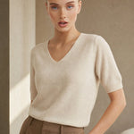 Elysian V-Neck Knit Top — Ivory, banana_republic product shot