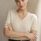 Elysian V-Neck Knit Top — Ivory, banana_republic product shot