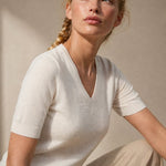 Elysian V-Neck Knit Top — White, banana_republic product shot