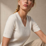 Elysian V-Neck Knit Top — White, banana_republic product shot