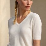 Elysian V-Neck Knit Top — White, banana_republic product shot